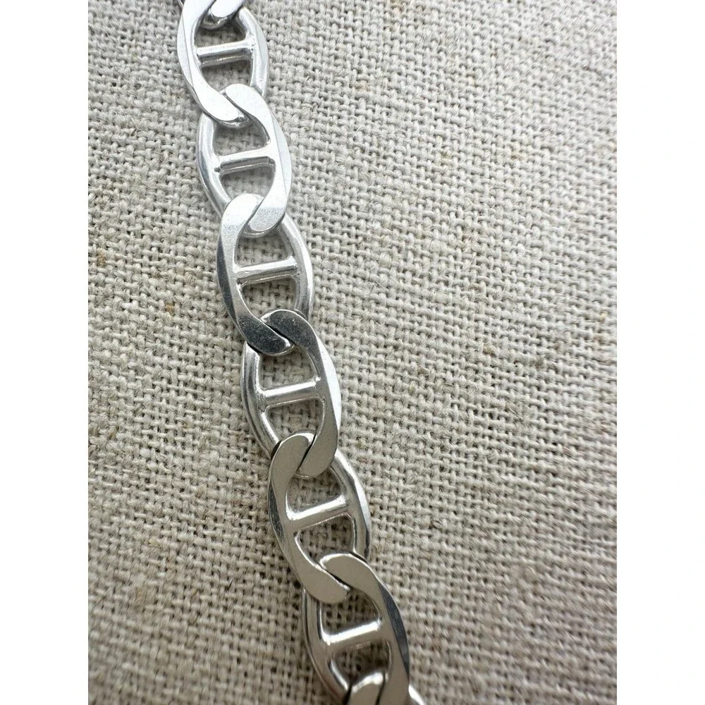 925 Sterling Silver Italy Flat Mariner Link Chain Necklace 6mm 24”